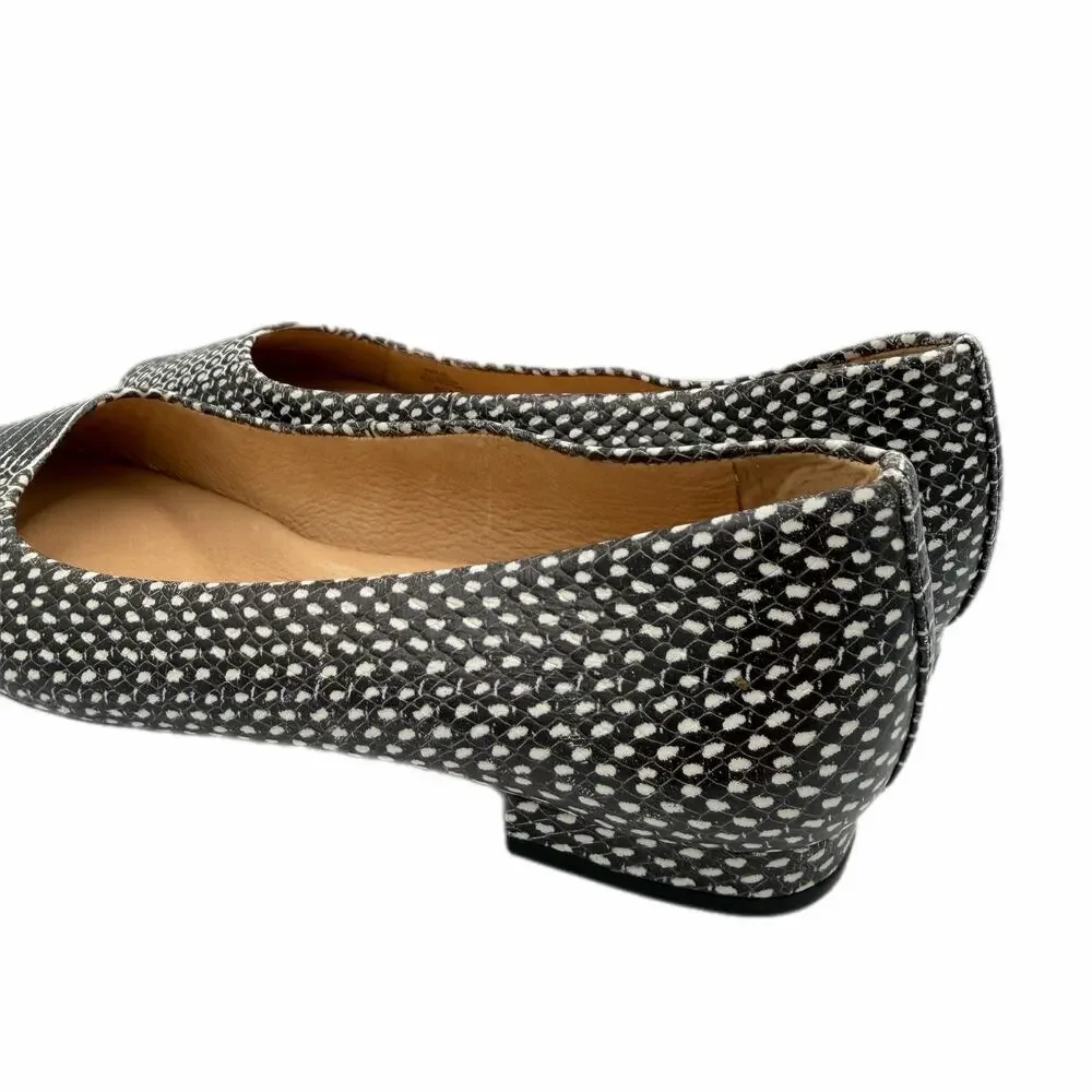 Antonio Melani Vintal Black White Snakeskin Leather Slip On Ballet Flats Shoes